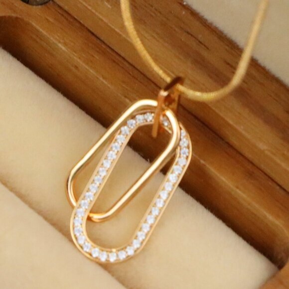 "Rose Gold Dual Link Pendant with Sparkling Crystal Detailing, XPPT1512 - Picture 1 of 11